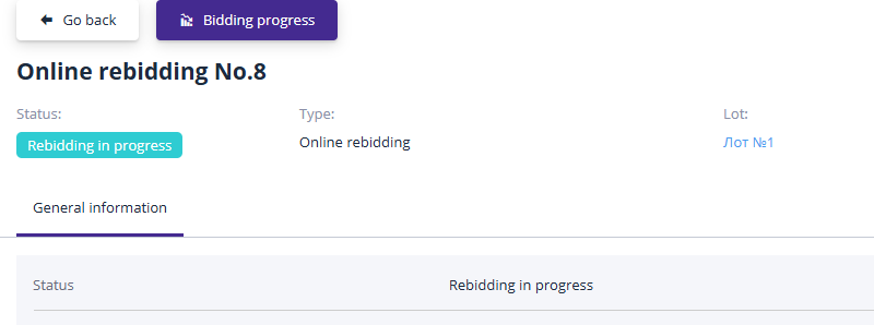 Navigating to the re-bidding progress page from the lot page