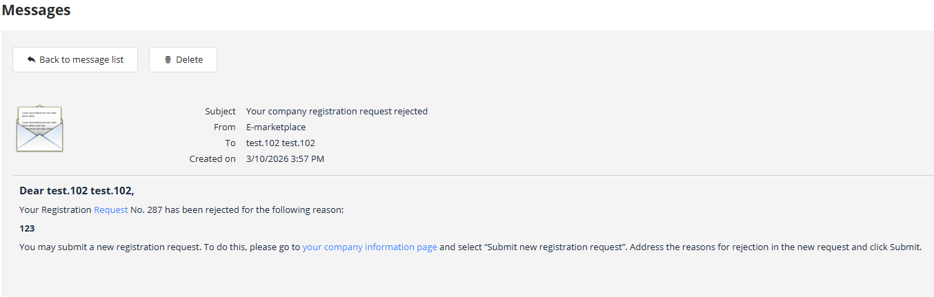 Notification of Application Rejection