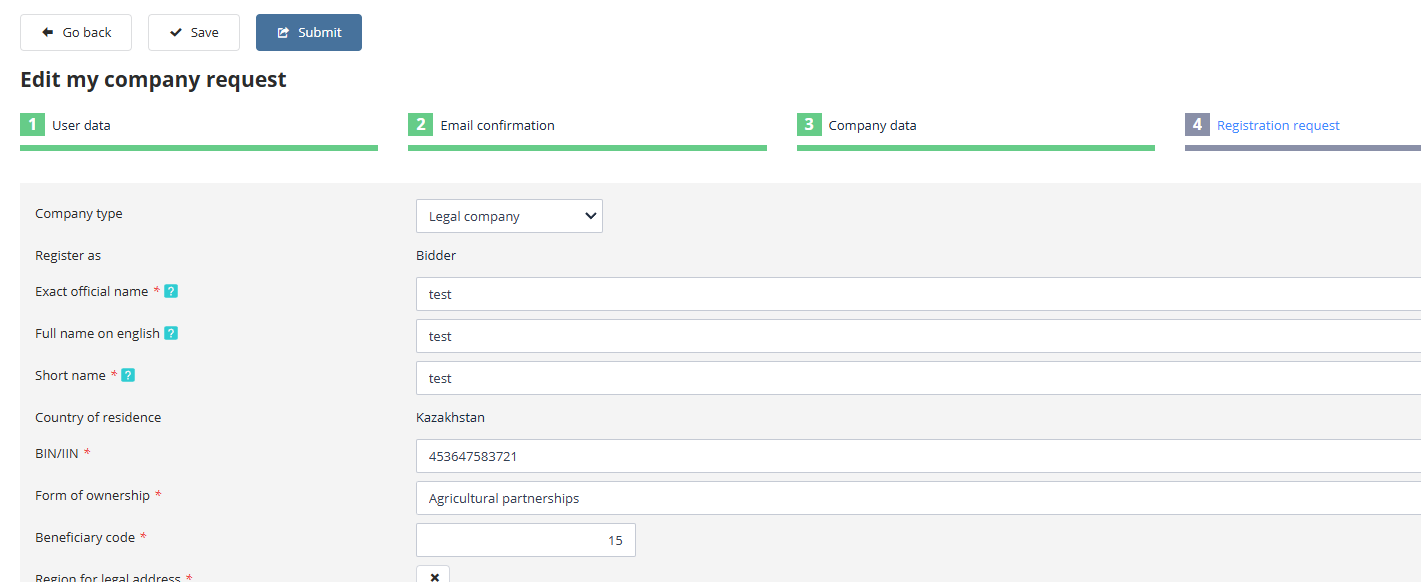 Resuming Filling Out the Registration Application