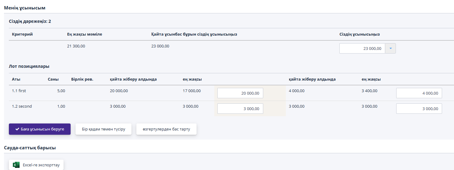 Ставки в ходе онлайн переторжки